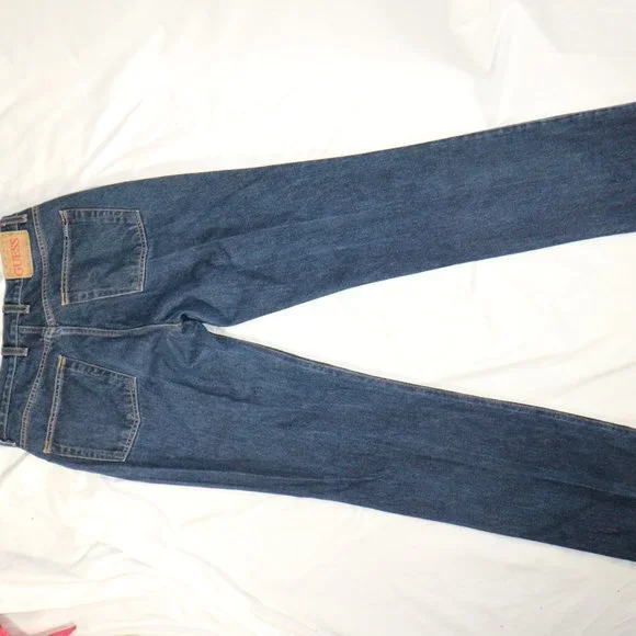 GUESS JEANS Bootleg Cut Dark Wash Blue Denim Jeans Sz 32 Men - Picture 7 of 13